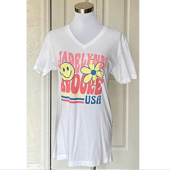 NEW! JADELYNN BROOKE USA RETRO LOGO 70's HIPPIE TEE T-SHIRT WOMENS SIZE SMALL S - Picture 2 of 6